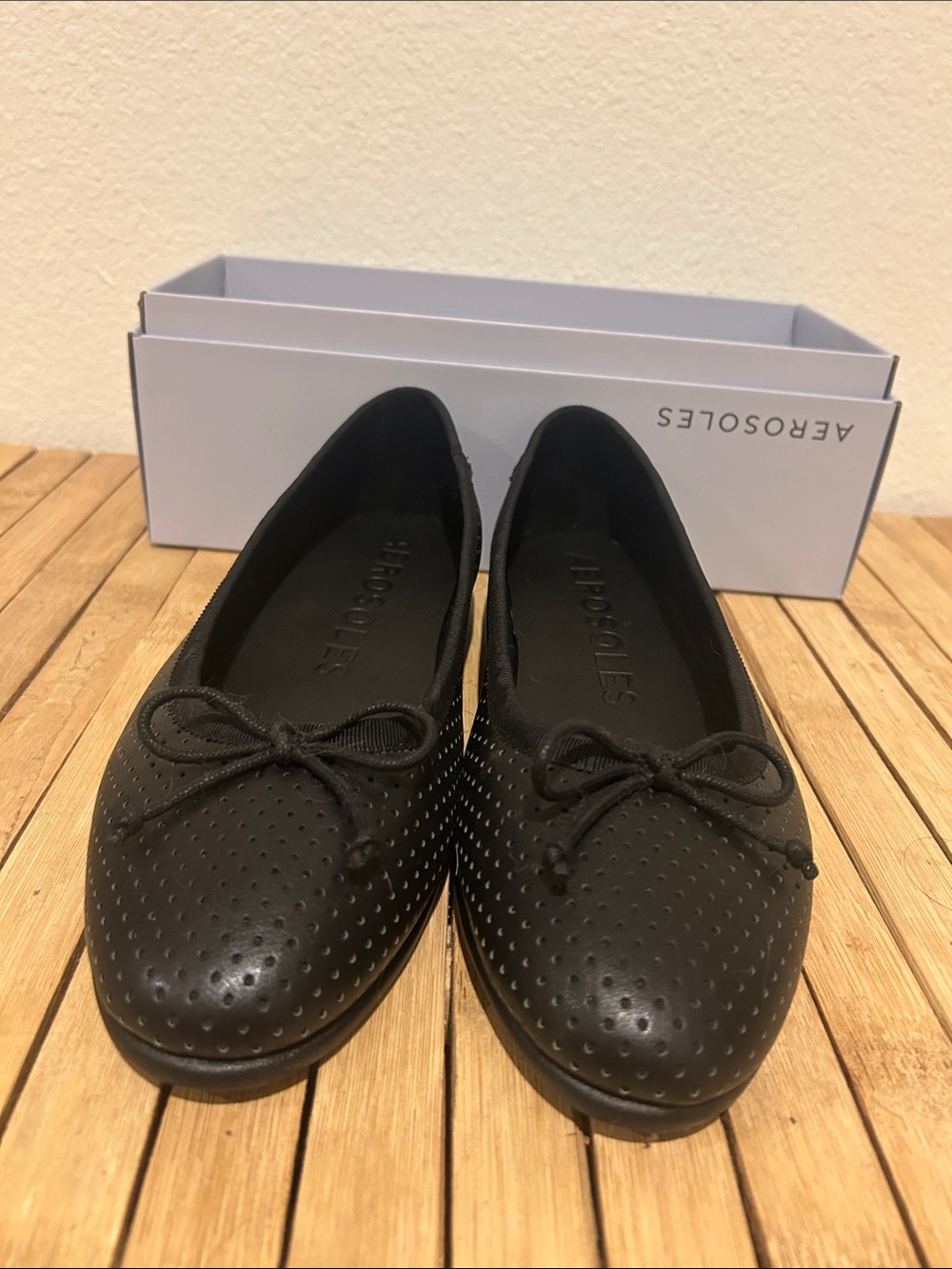 AEROSOLES Black Perforated Bow Ballet Flats